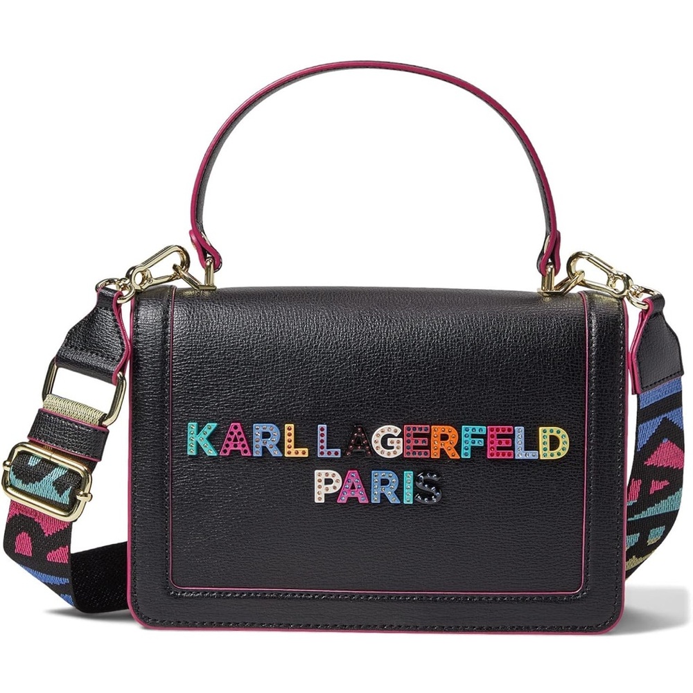 NWT $228 KARL LAGERFELD PARIS SIMONE  FLAP CROSSBODY LEATHER BAG